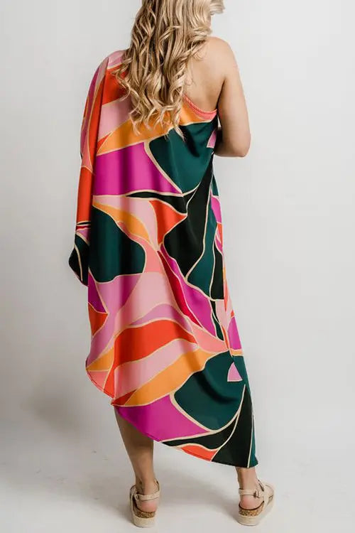 Multi Print Asymmetrical One Shoulder Dress - Fashionpara