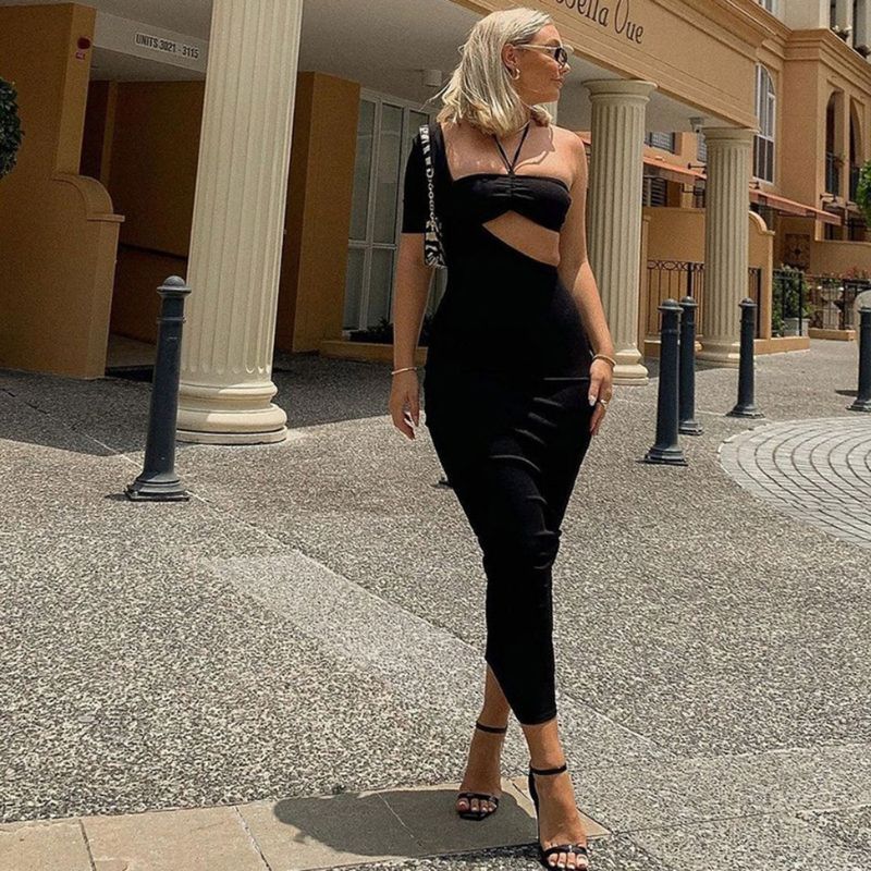 Rozy Bodycon Midi Dress - Classic Black - Fashionpara