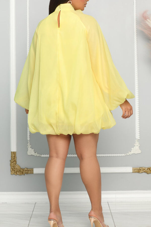 Bubble sleeve loose chiffon dress - Fashionpara