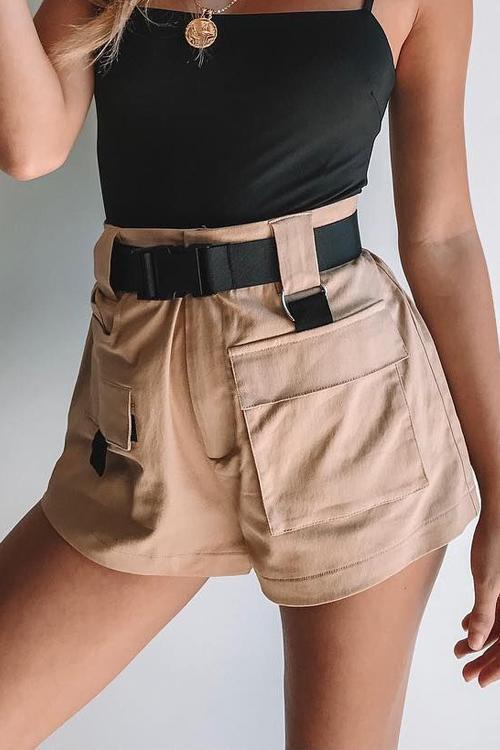 Pockets Cargo Shorts With Belt - Fashionpara