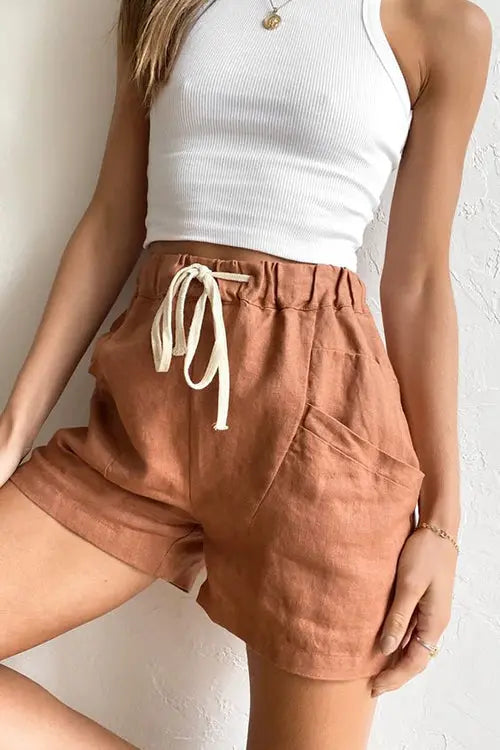 Drawstring Waist Pockets Shorts - Fashionpara