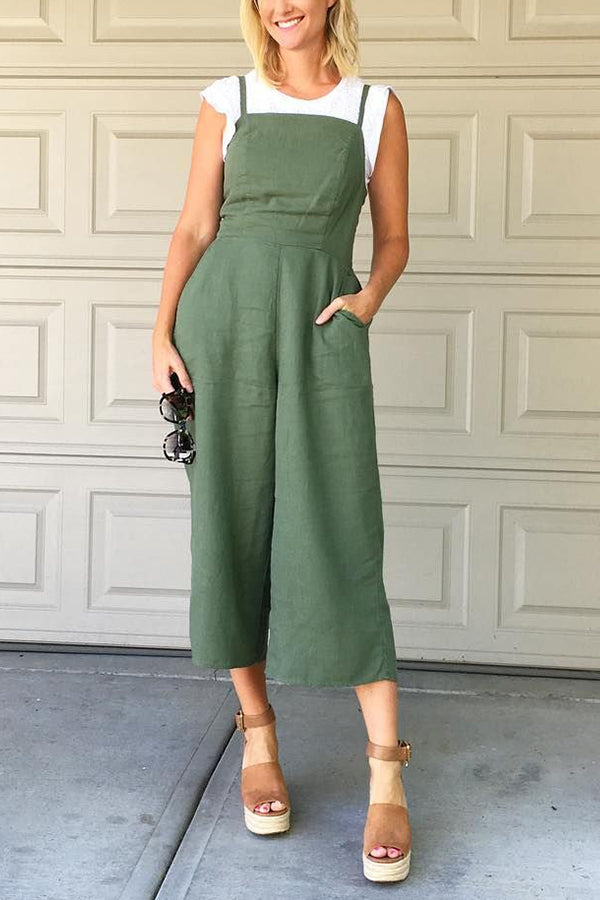 Solid Tie Backless Cropped Jumpsuits - Fashionpara
