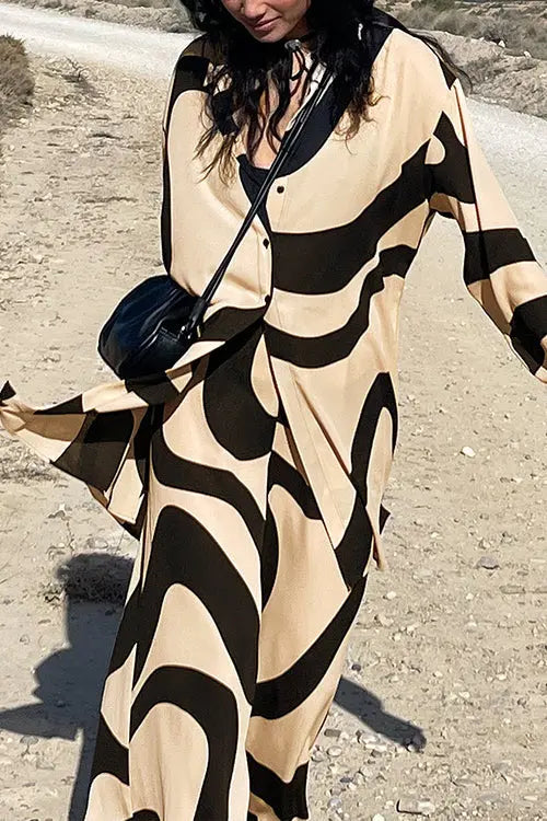 Geometry Print Loose Shirt Pants Set - Fashionpara