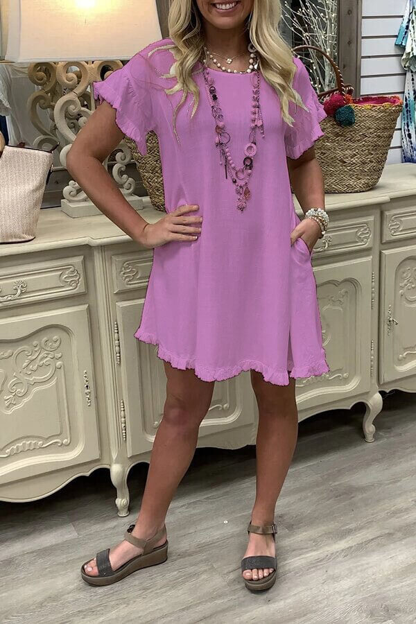 Fashion Cotton linen short sleeve dress - Fashionpara