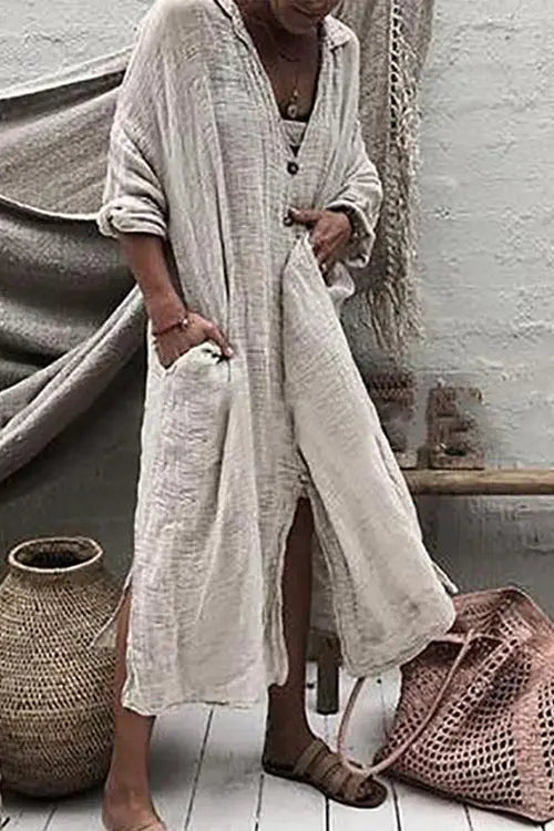 Button Down Shirt Maxi Dresses - Fashionpara