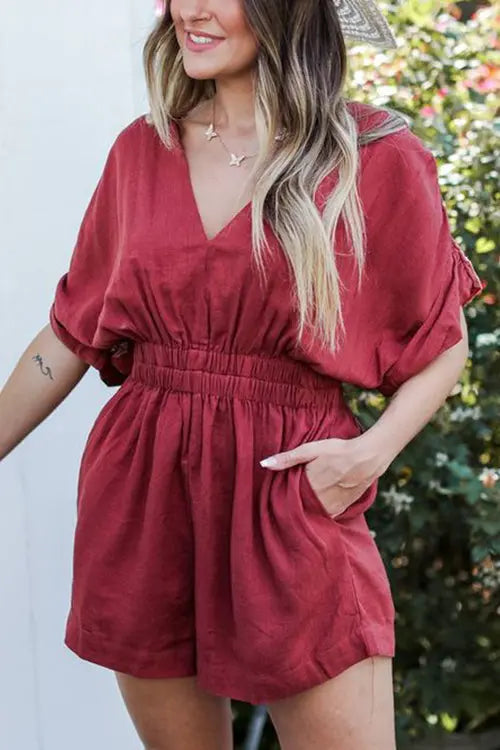 Any Occasion V Neck Bat Romper - Fashionpara