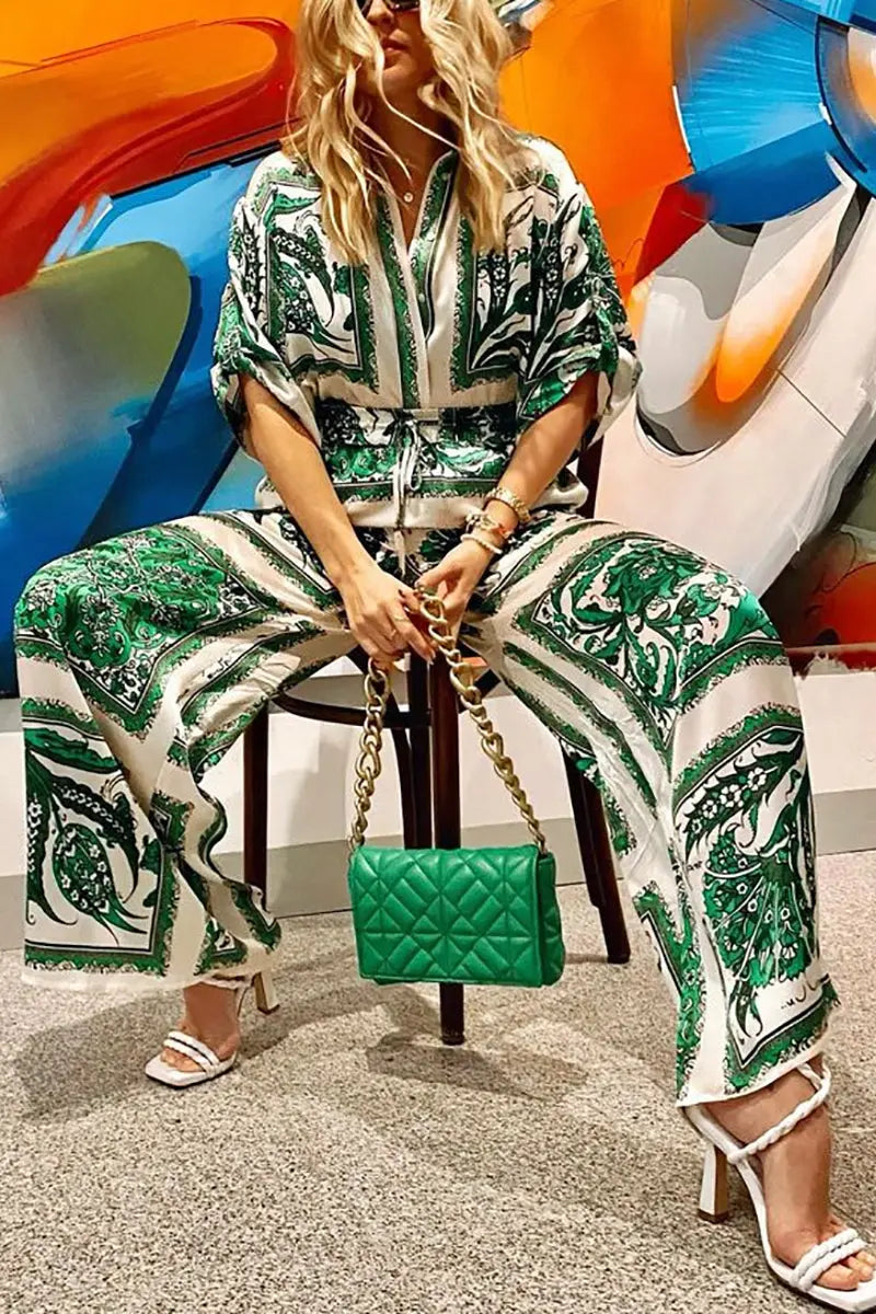 Easy Breezy Palm Shirt Pants Set - Fashionpara