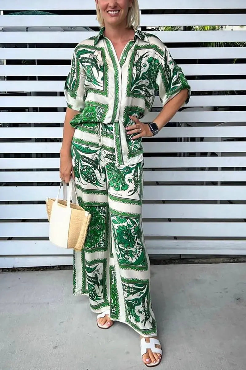 Easy Breezy Palm Shirt Pants Set - Fashionpara