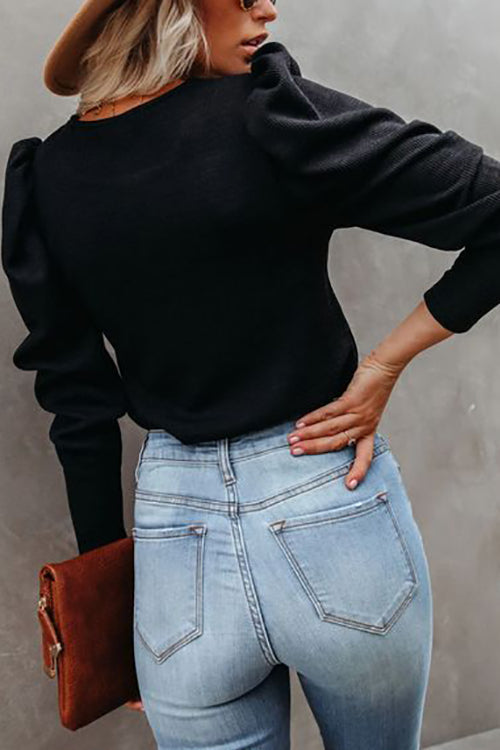 Balloon Sleeve Knit Jumper - Fashionpara