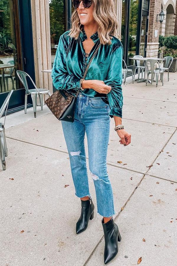 Ruffles Button Vlevet Blouse - Fashionpara