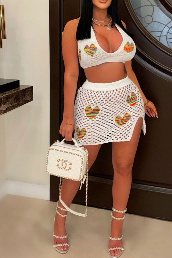 Hollow knit beach dress set - Fashionpara