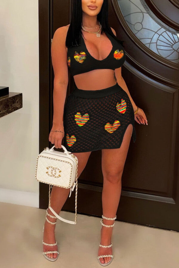 Hollow knit beach dress set - Fashionpara