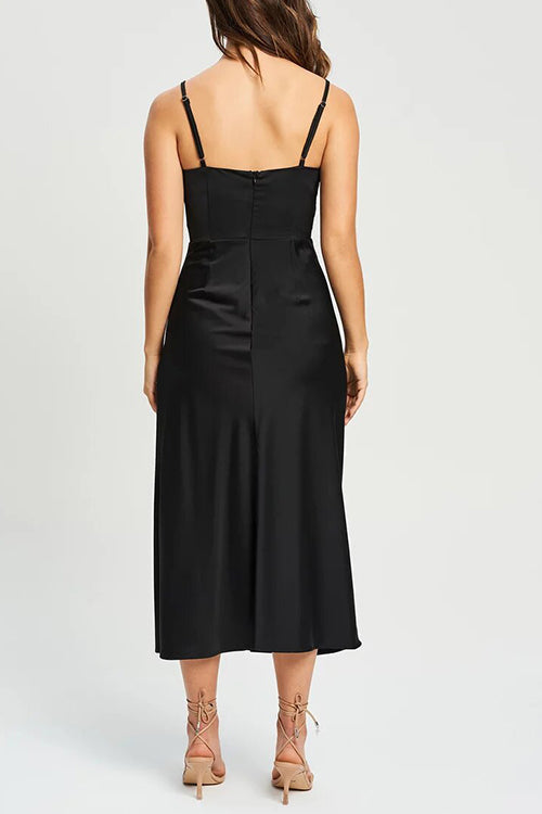 Date Night Satin Midi Dress - Fashionpara