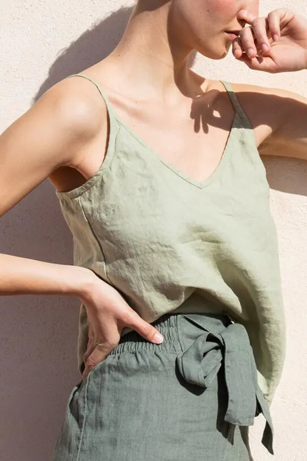 Solid Linen Tank Top - Fashionpara