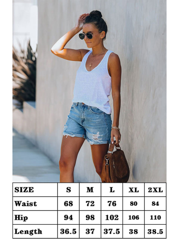 Women's Torn Straight Casual Denim Shorts - Fashionpara