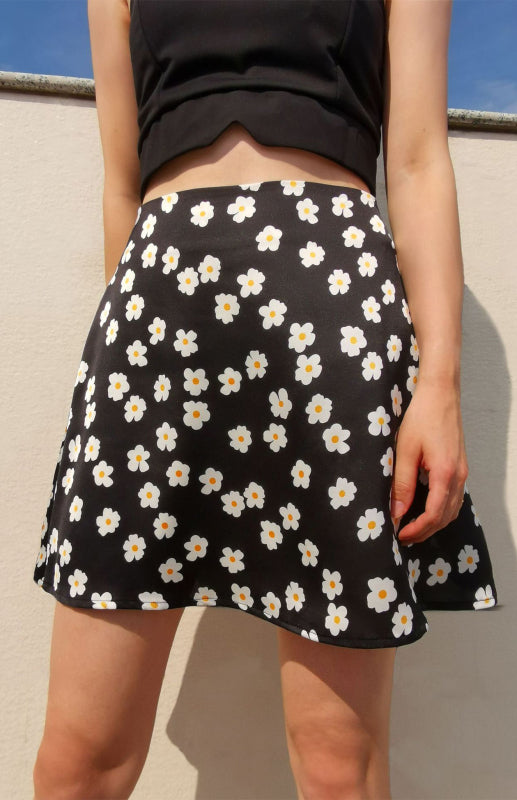 Women's High Waist Satin Print A Fashion Sexy Half-Body Skirt - Fashionpara