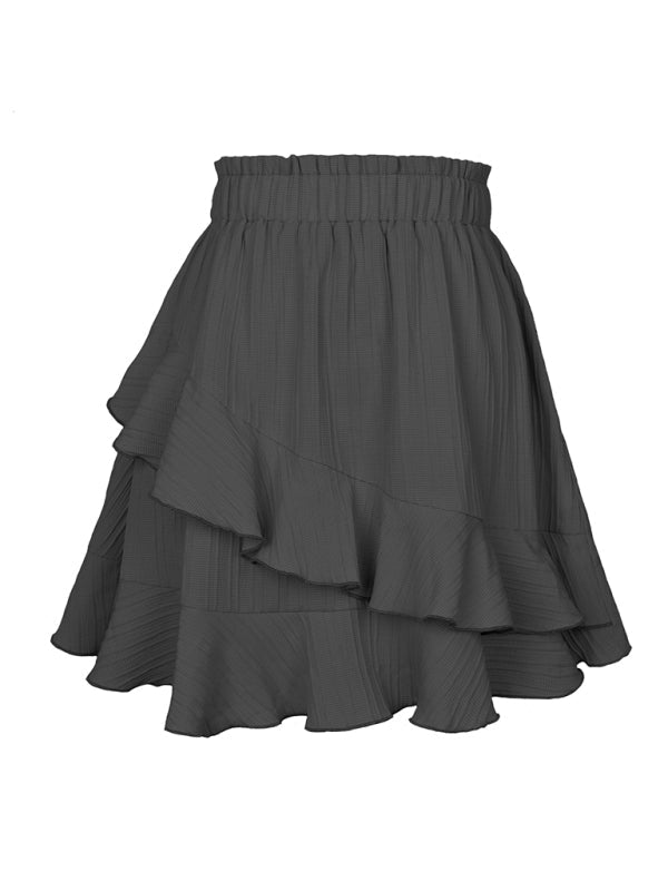 Women's Irregular solid color ruffle skirt - Fashionpara