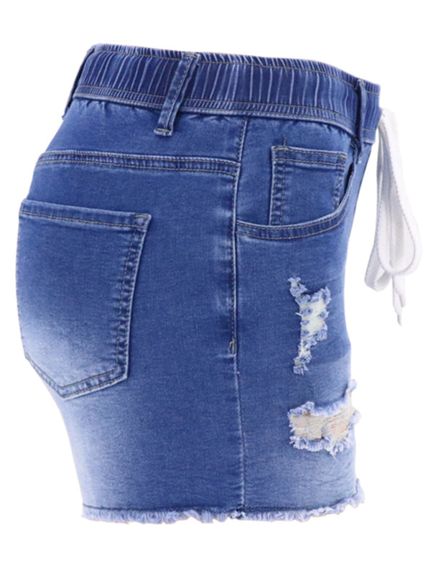 Women's casual slim all-match ripped denim shorts - Fashionpara