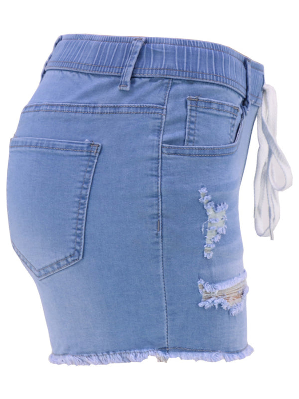 Women's casual slim all-match ripped denim shorts - Fashionpara