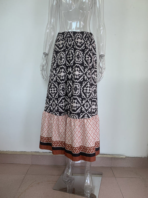 Women's Bohemian Ethnic Style Print Stitching Swing Skirt - Fashionpara