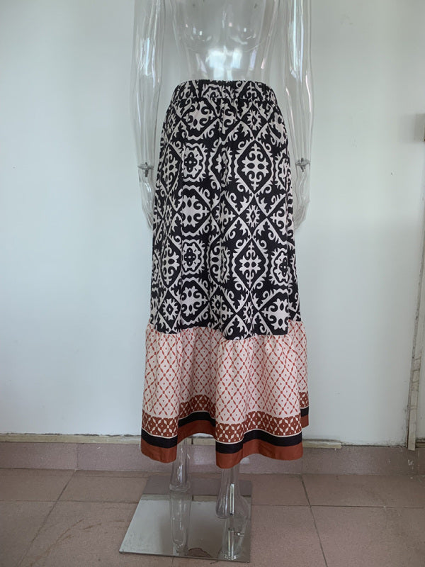 Women's Bohemian Ethnic Style Print Stitching Swing Skirt - Fashionpara