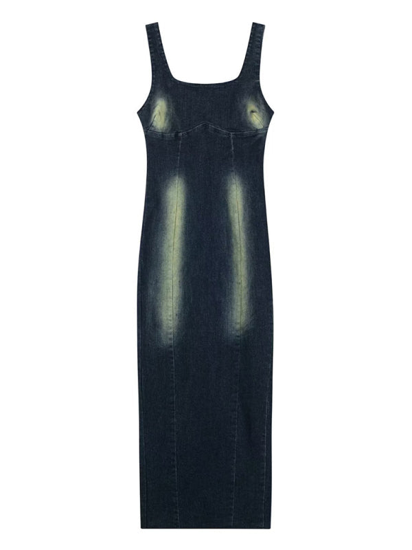 Women's elegant suspender denim long dress - Fashionpara