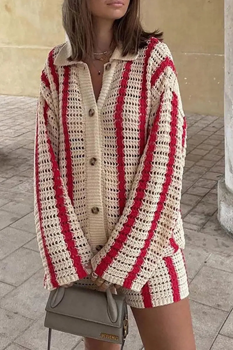 Head In The Clouds Crochet Cardigan Short Set - Fashionpara