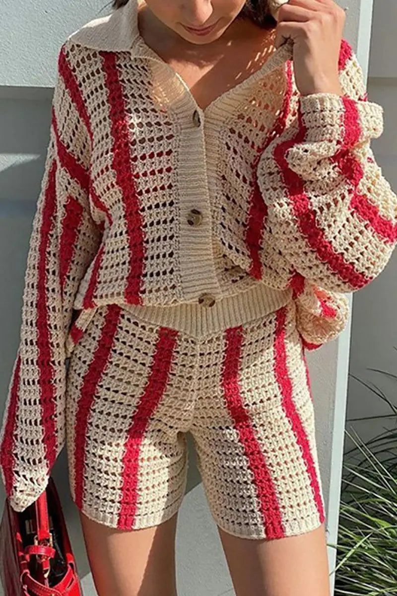 Head In The Clouds Crochet Cardigan Short Set - Fashionpara