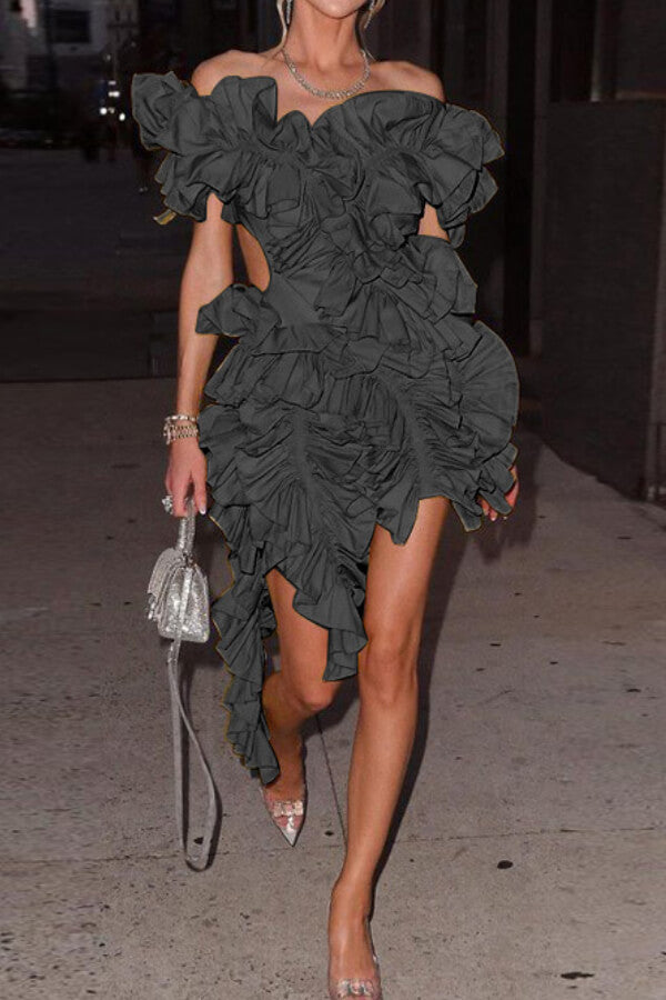 Irregular rolled edge sexy dress - Fashionpara