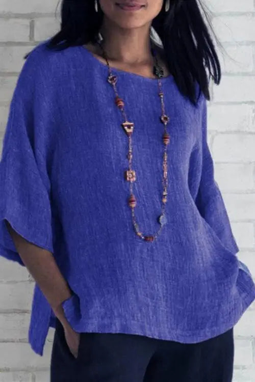 Linen Half Sleeve O Neck Loose Blouse - Fashionpara