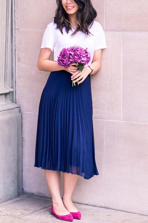 Metallic Pleated Maxi Skirts - Fashionpara