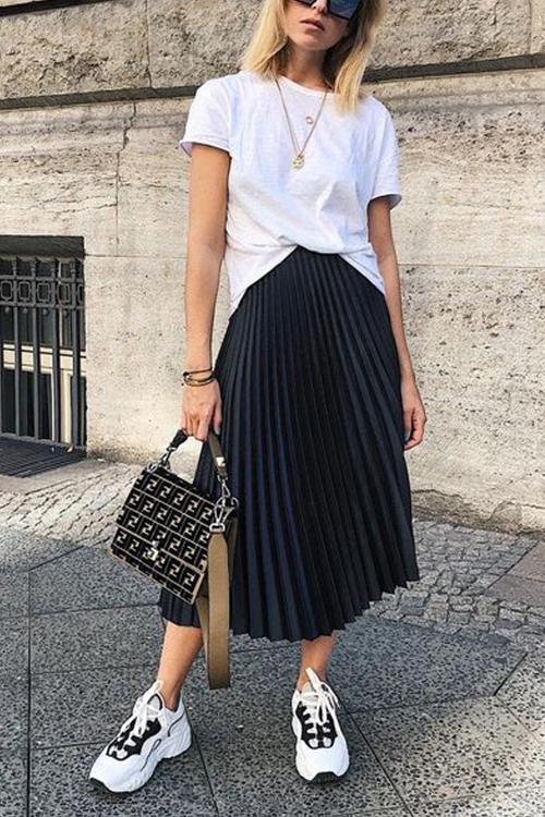 Metallic Pleated Maxi Skirts - Fashionpara