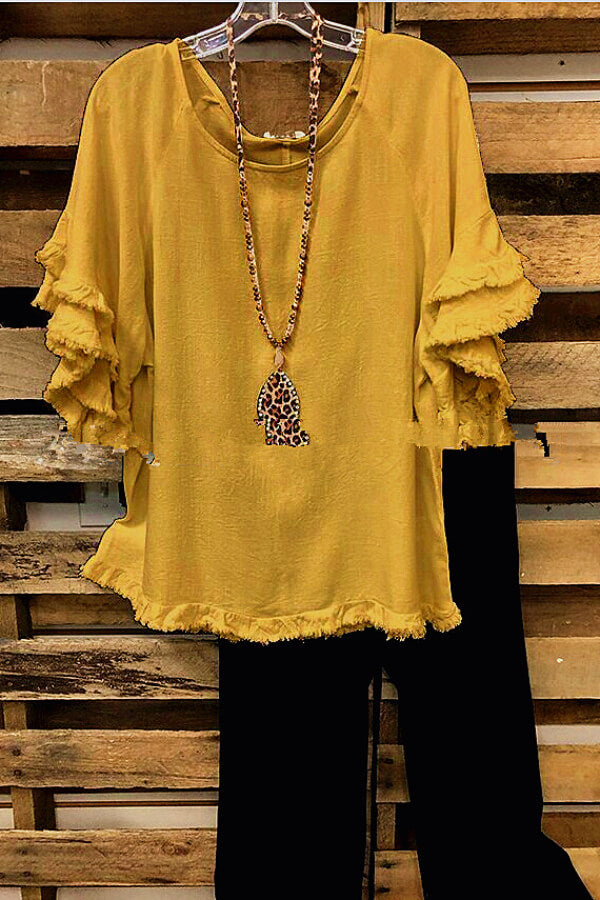 Loose Plus Size Ruffle Sleeve T-Shirt Top - Fashionpara