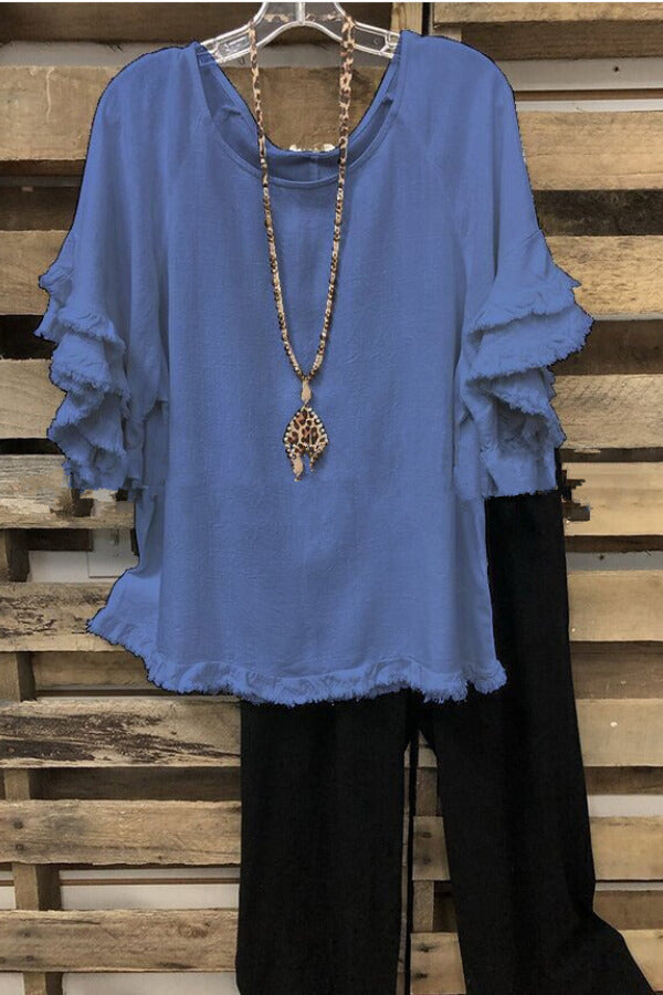 Loose Plus Size Ruffle Sleeve T-Shirt Top - Fashionpara