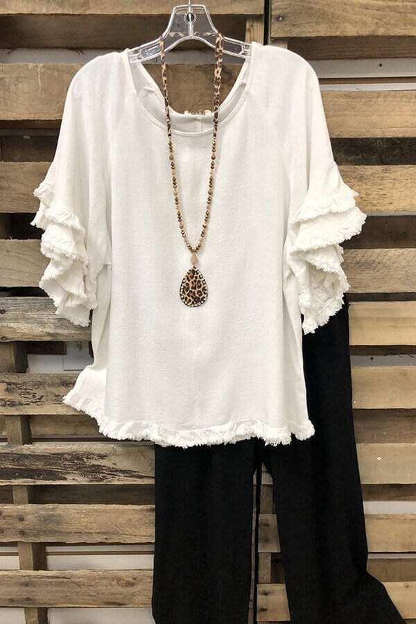 Loose Plus Size Ruffle Sleeve T-Shirt Top - Fashionpara