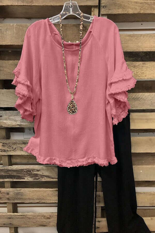 Loose Plus Size Ruffle Sleeve T-Shirt Top - Fashionpara