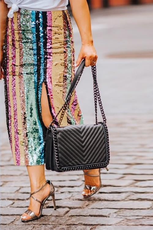 Colorful Sequin Slit Skirts - Fashionpara