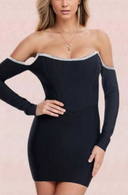 Seline Long Sleeve Bodycon Mini Dress - Classic Black