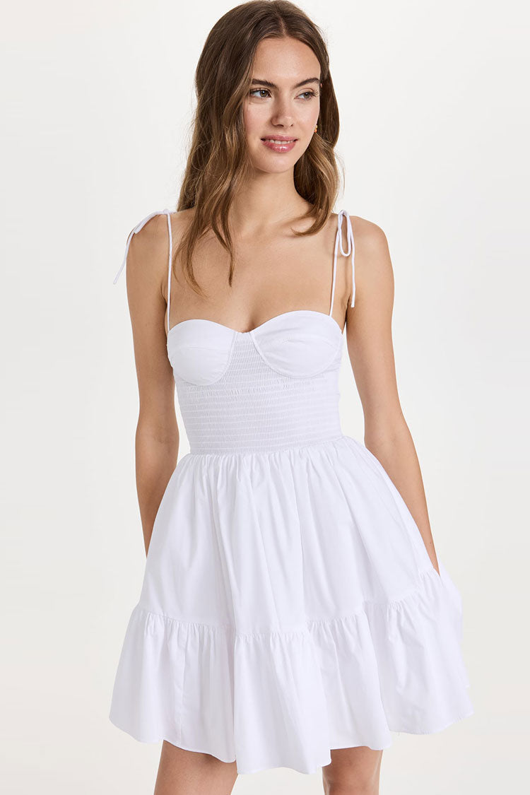 Sexy Sweetheart Tie Strap Smocked Fit & Flare Mini Summer Sundress - White - Fashionpara