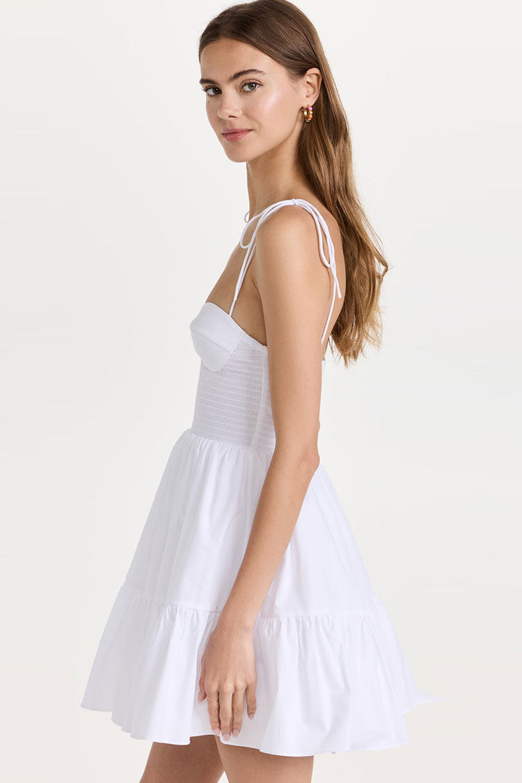 Sexy Sweetheart Tie Strap Smocked Fit & Flare Mini Summer Sundress - White - Fashionpara