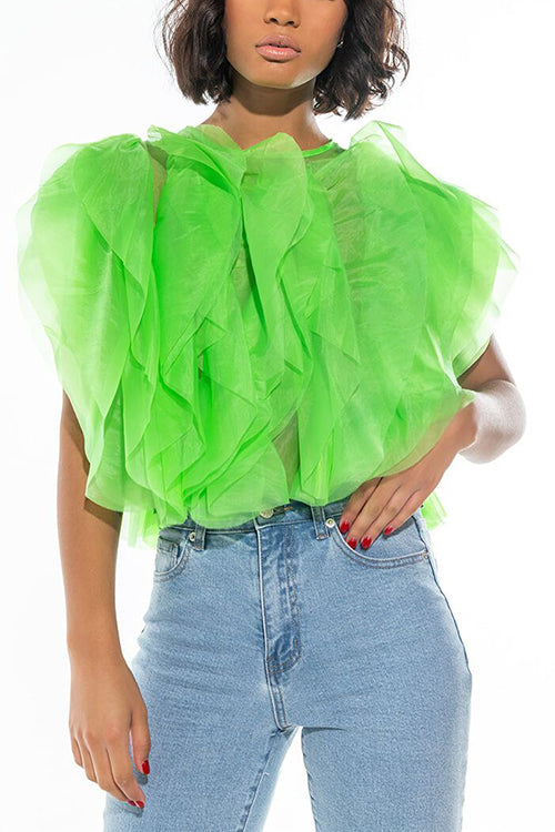 Ruffled Feathers Sleeveless Tulle Top - Fashionpara