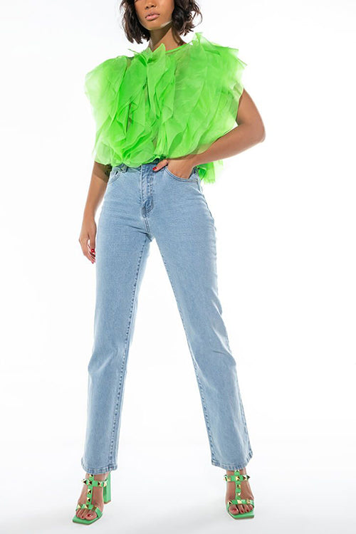 Ruffled Feathers Sleeveless Tulle Top - Fashionpara
