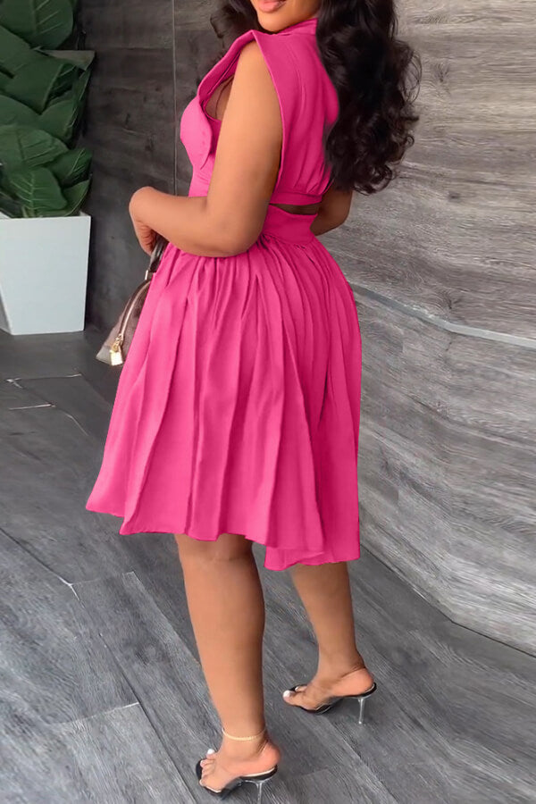 Waist Pleated Sleeveless Dress - Fashionpara