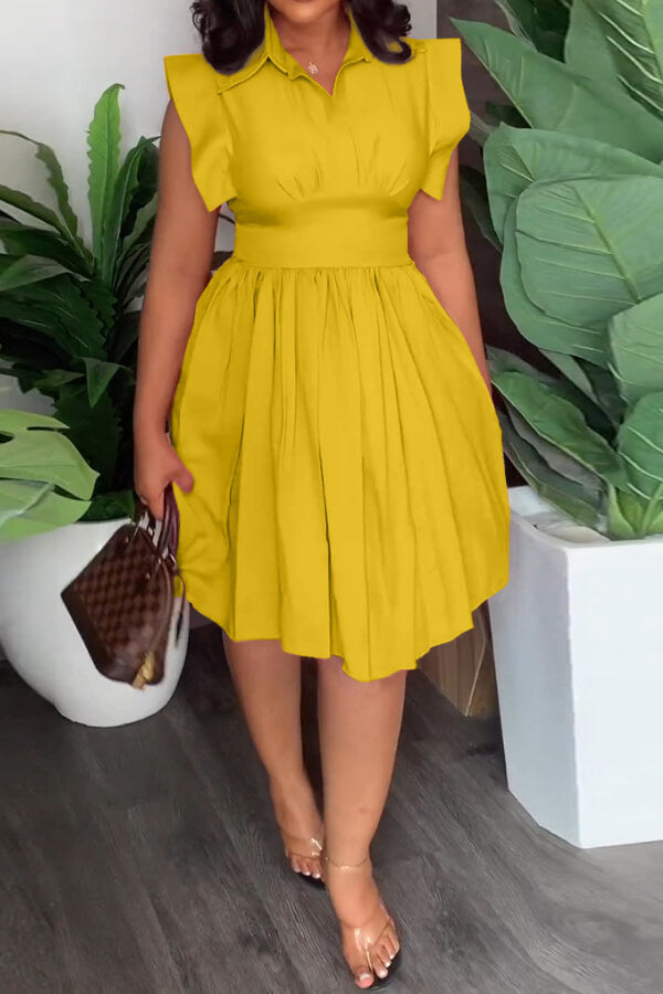 Waist Pleated Sleeveless Dress - Fashionpara