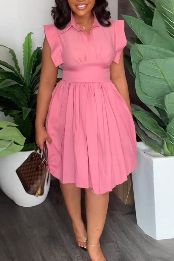 Waist Pleated Sleeveless Dress - Fashionpara