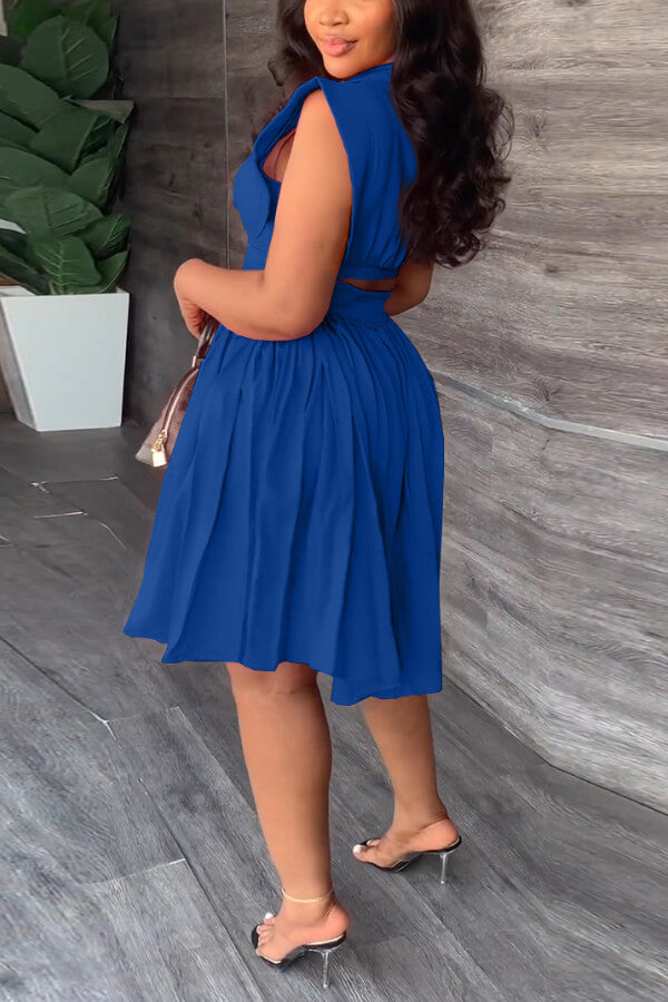 Waist Pleated Sleeveless Dress - Fashionpara