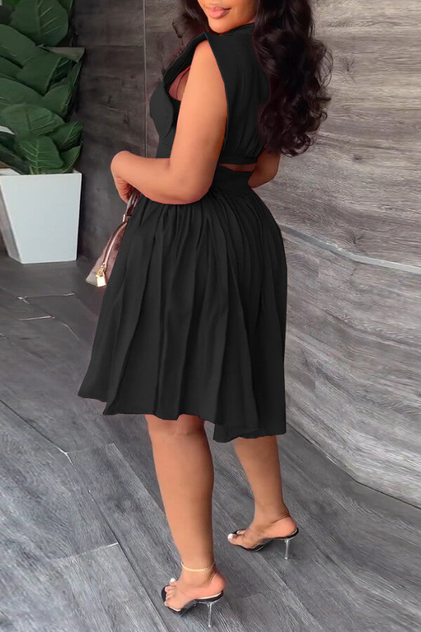 Waist Pleated Sleeveless Dress - Fashionpara