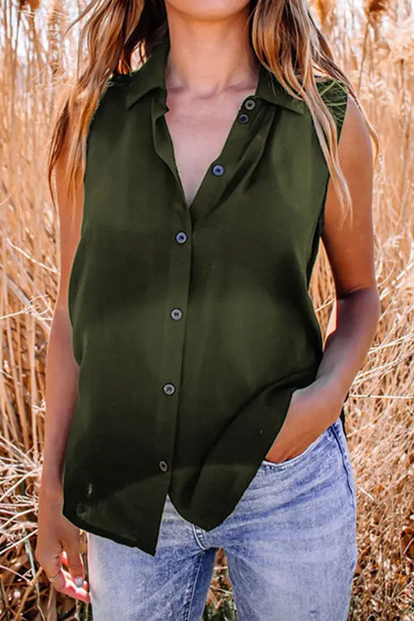 Button Down Sleeveless Blouse - Fashionpara