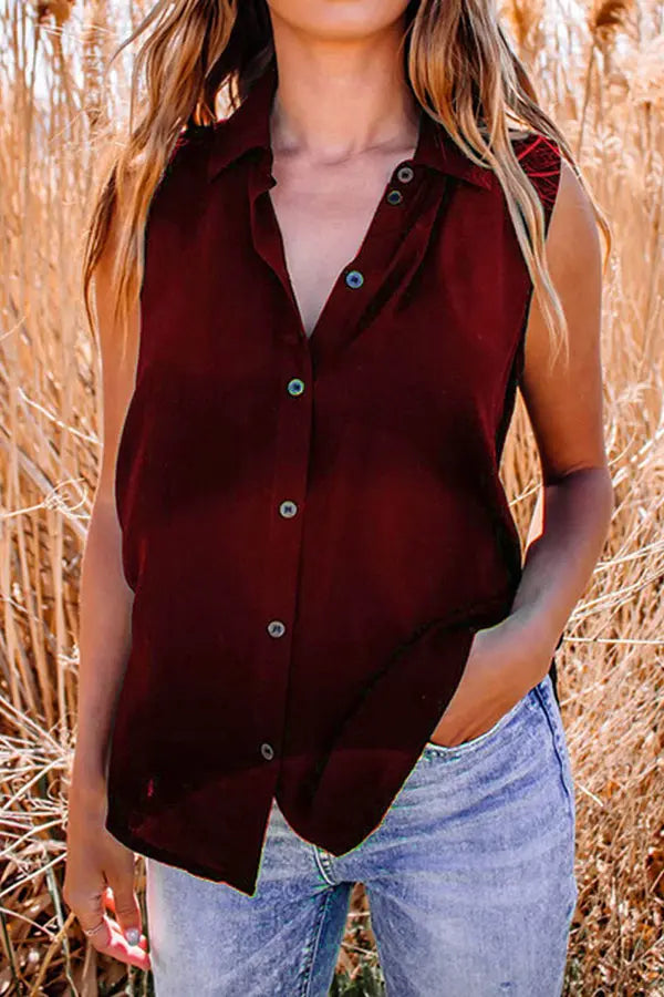 Button Down Sleeveless Blouse - Fashionpara