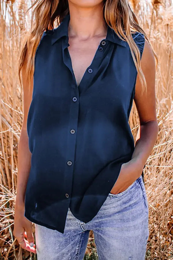 Button Down Sleeveless Blouse - Fashionpara